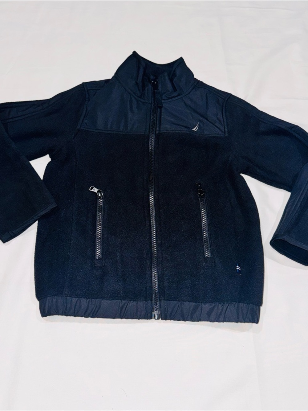 Nautica Boys' Black Polar Zip-Up Jacket 4/5 Stand Collar Soft Interior NWT